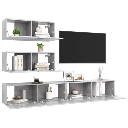 4 Piece TV Cabinet Set Concrete Grey Engineered Wood
