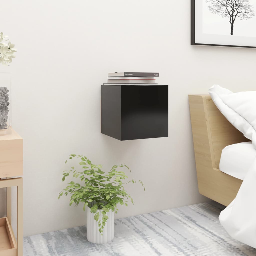 Black Engineered Wood Bedside Cabinet 30.5x30 cm