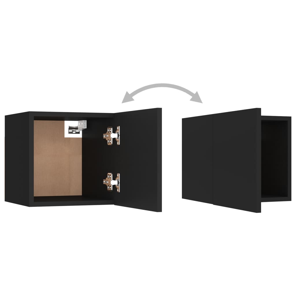 Black Engineered Wood Bedside Cabinets Set (2) - Compact & Stylish
