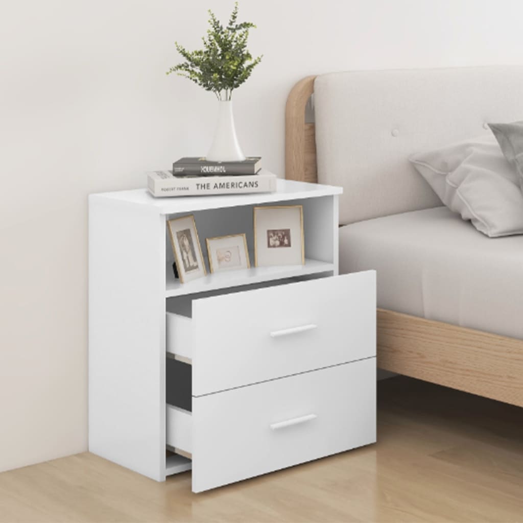 White Wooden Bedside Cabinet 50x32x60 cm - Stylish Bedroom Storage
