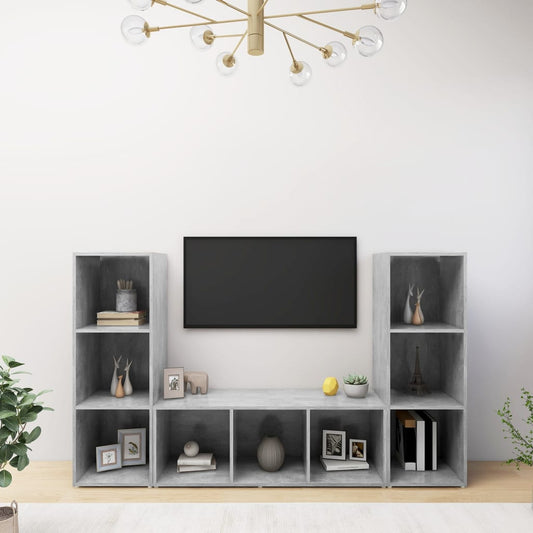 TV Cabinets 3 pcs Concrete Grey 107x35x37 cm Engineered Wood