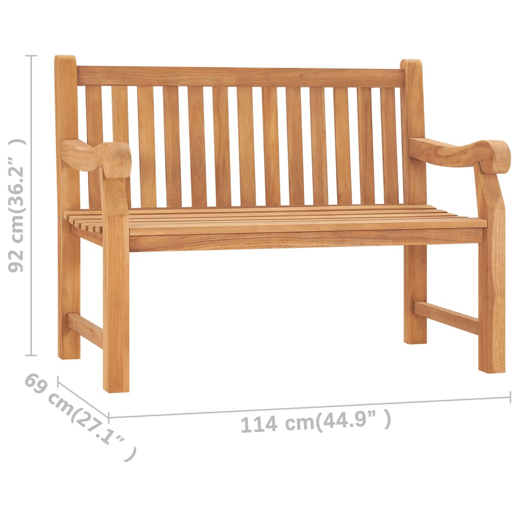 Solid Teak Wood Garden Bench 114cm - Durable Outdoor Seating