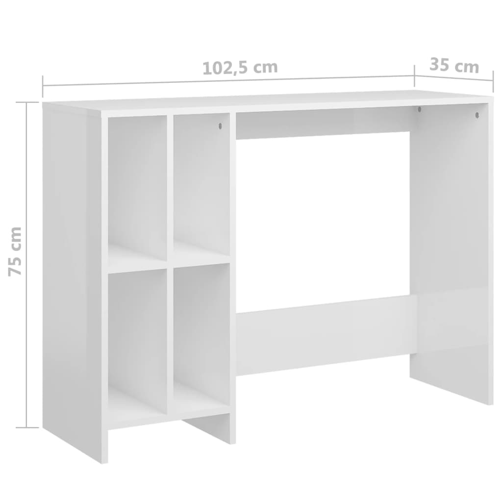 Sleek High Gloss White Desk - 102.5x35x75 cm | Engineered Wood