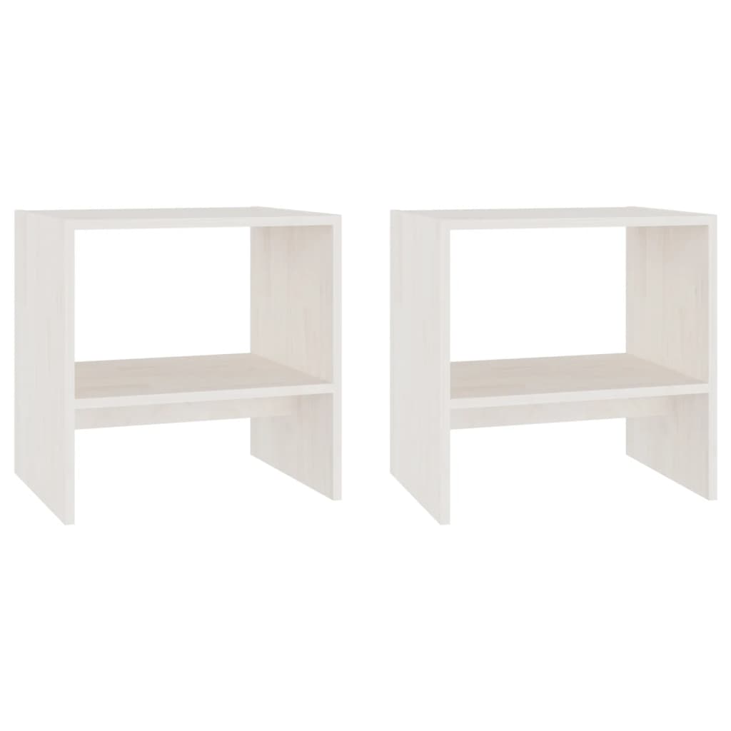 White Solid Pinewood Bedside Cabinets Set of 2 - 40x30.5x40 cm