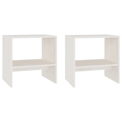 White Solid Pinewood Bedside Cabinets Set of 2 - 40x30.5x40 cm