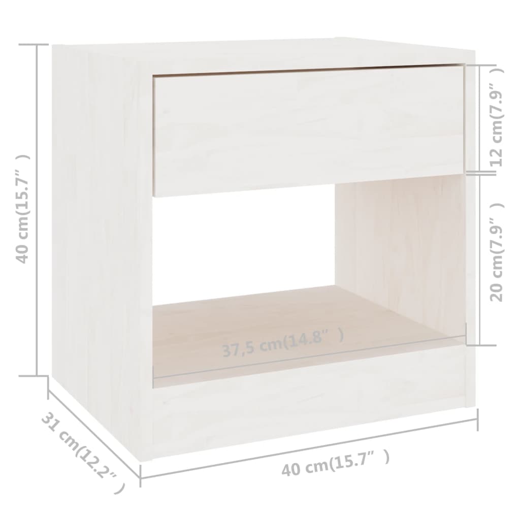 White Pinewood Bedside Cabinet 40x31x40 cm - Solid & Stylish
