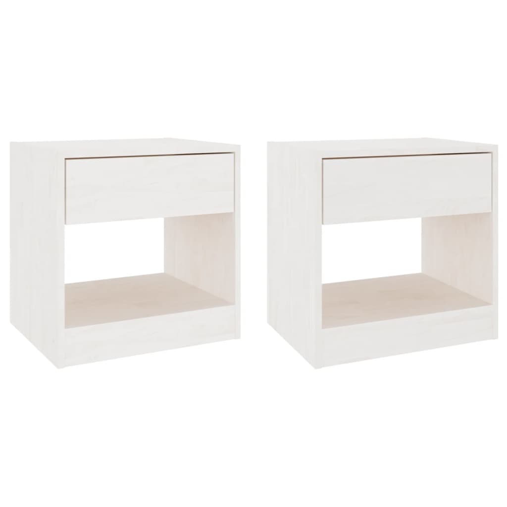 White Solid Pinewood Bedside Cabinets 2pcs, 40x31x40 cm