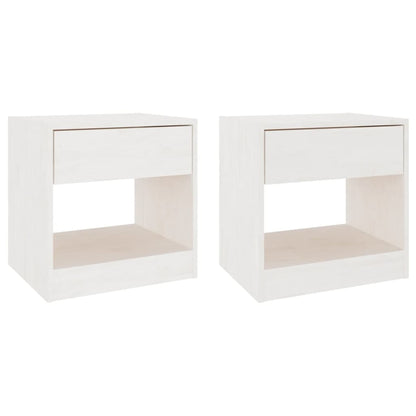 White Solid Pinewood Bedside Cabinets 2pcs, 40x31x40 cm