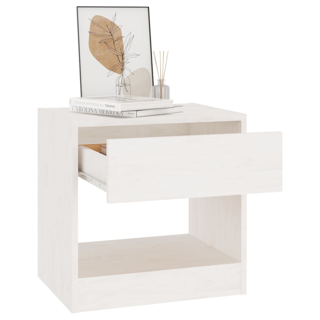 White Solid Pinewood Bedside Cabinets 2pcs, 40x31x40 cm