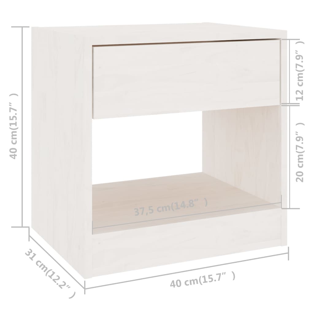 White Solid Pinewood Bedside Cabinets 2pcs, 40x31x40 cm