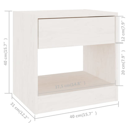 White Solid Pinewood Bedside Cabinets 2pcs, 40x31x40 cm