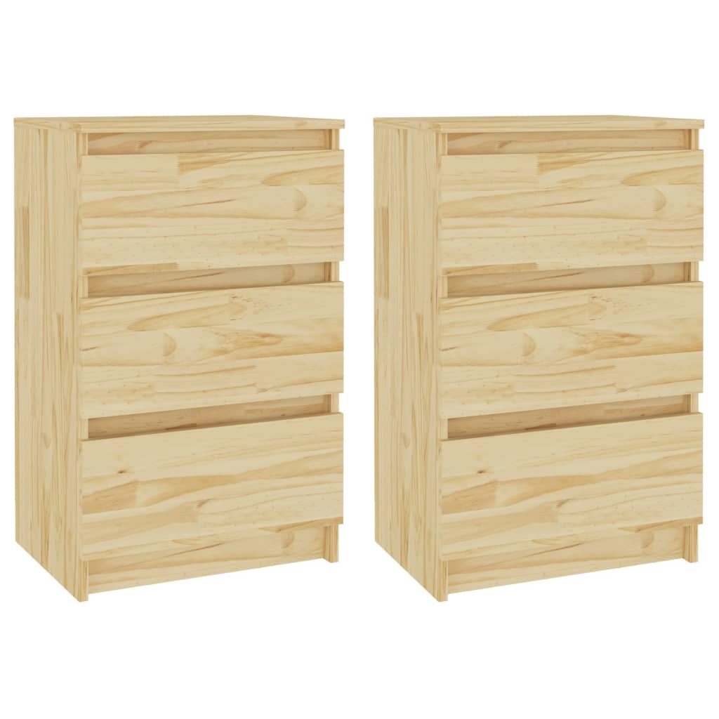 Solid Pine Wood Bedside Cabinets - Set of 2, 40x29.5x64 cm