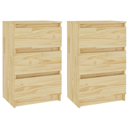 Solid Pine Wood Bedside Cabinets - Set of 2, 40x29.5x64 cm