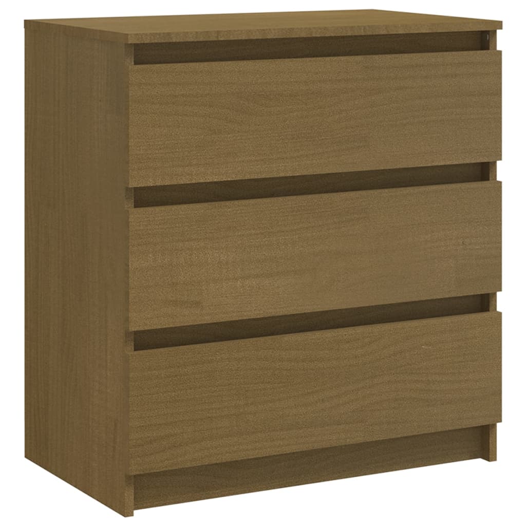Solid Pinewood Honey Brown Bedside Cabinet, 60x36x64 cm