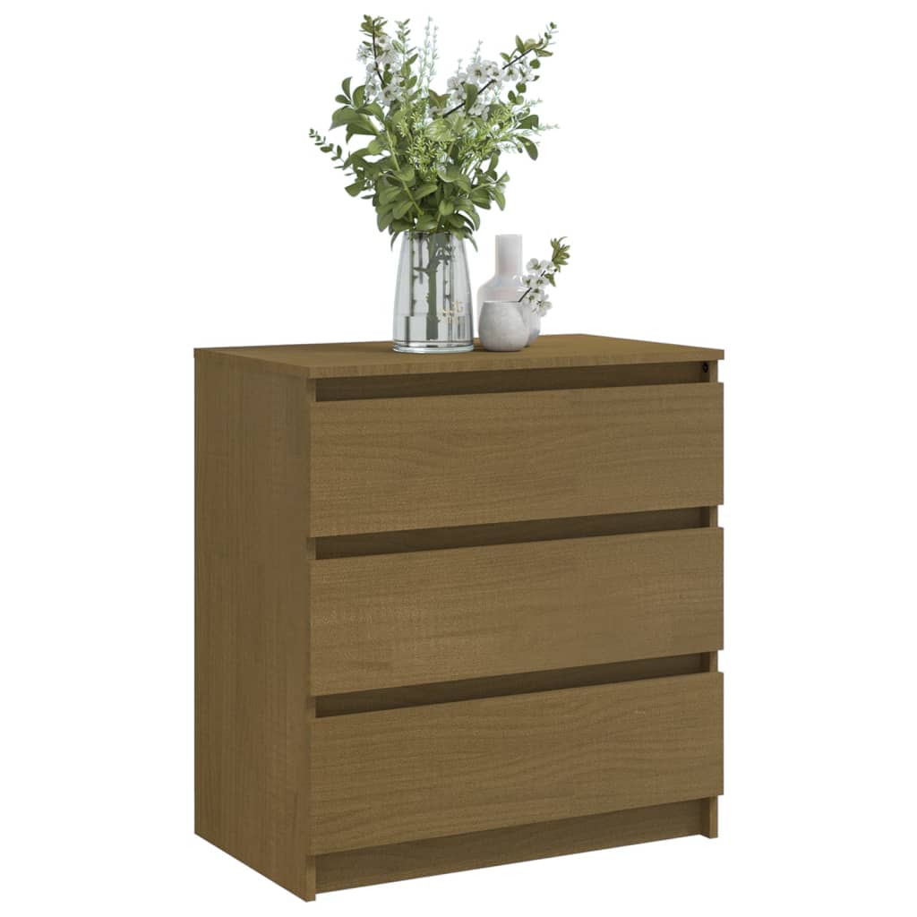 Solid Pinewood Honey Brown Bedside Cabinet, 60x36x64 cm