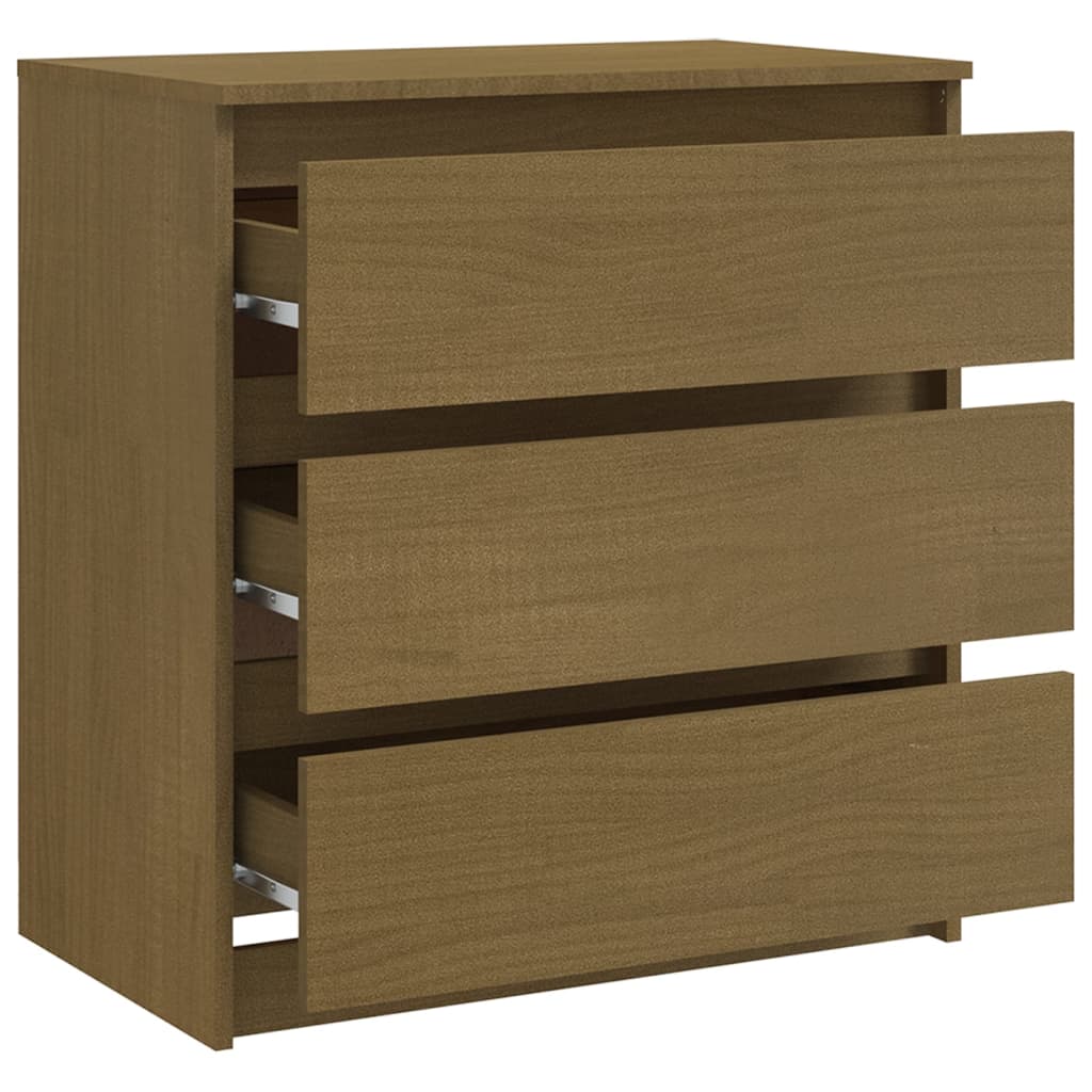 Solid Pinewood Honey Brown Bedside Cabinet, 60x36x64 cm