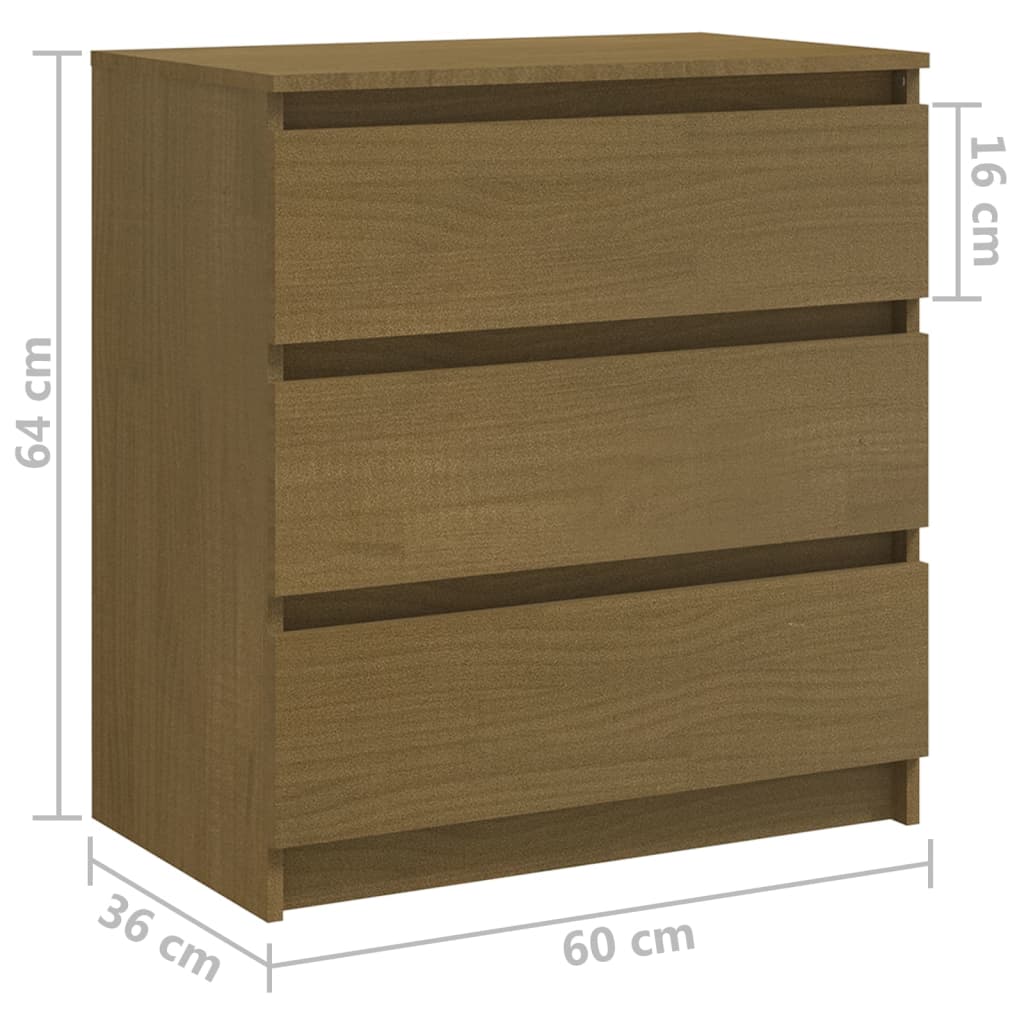 Solid Pinewood Honey Brown Bedside Cabinet, 60x36x64 cm