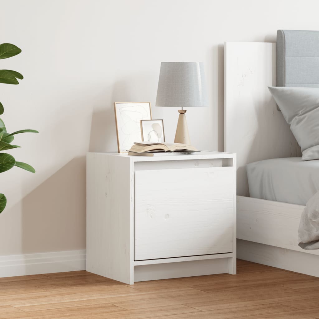 White Solid Pinewood Bedside Cabinet 40x30.5x40 cm