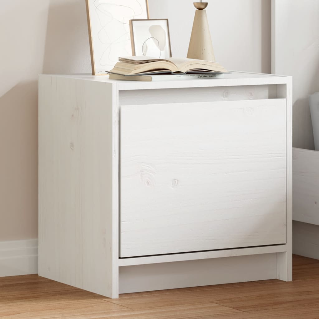 White Solid Pinewood Bedside Cabinet 40x30.5x40 cm