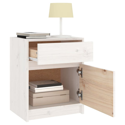 White Solid Pinewood Bedside Cabinet 40x31x50 cm