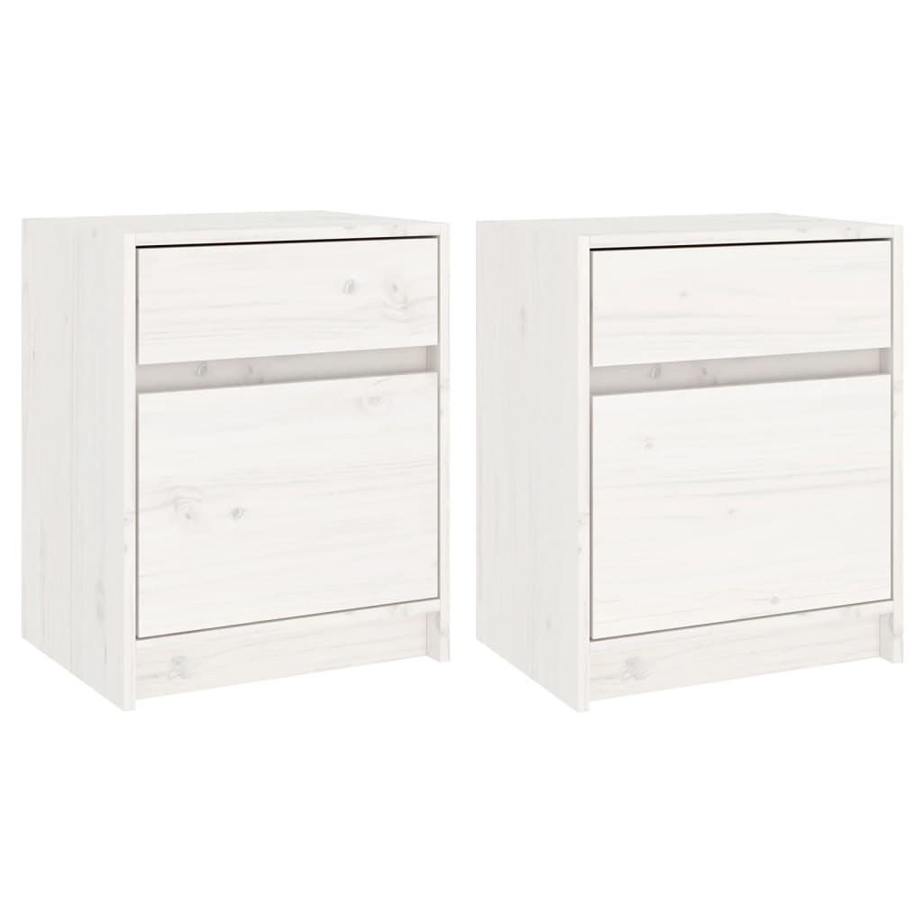 White Solid Pinewood Bedside Cabinets Set (2 pcs) - 40x31x50 cm