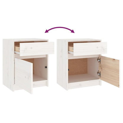 White Solid Pinewood Bedside Cabinets Set (2 pcs) - 40x31x50 cm