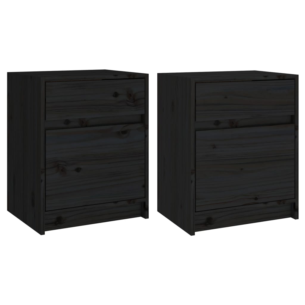 Black Solid Pinewood Bedside Cabinets 2 pcs - 40x31x50 cm