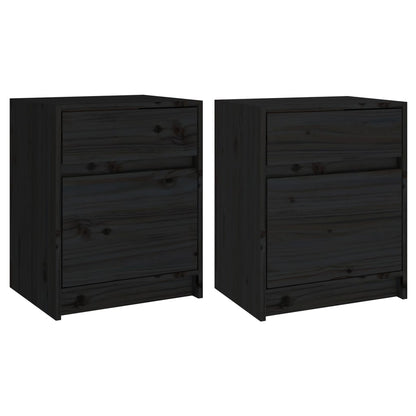Black Solid Pinewood Bedside Cabinets 2 pcs - 40x31x50 cm