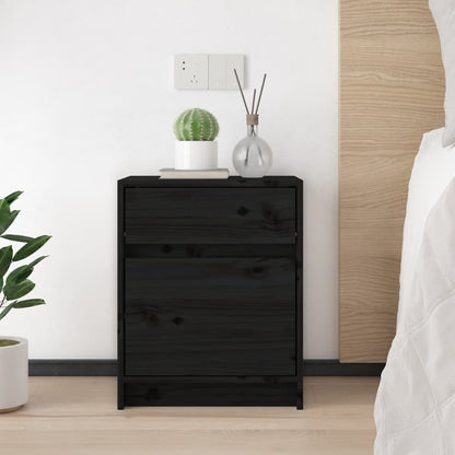 Black Solid Pinewood Bedside Cabinets 2 pcs - 40x31x50 cm