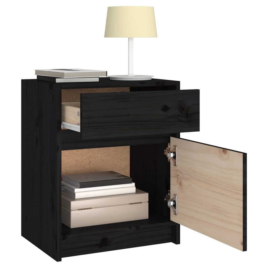 Black Solid Pinewood Bedside Cabinets 2 pcs - 40x31x50 cm