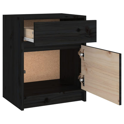 Black Solid Pinewood Bedside Cabinets 2 pcs - 40x31x50 cm