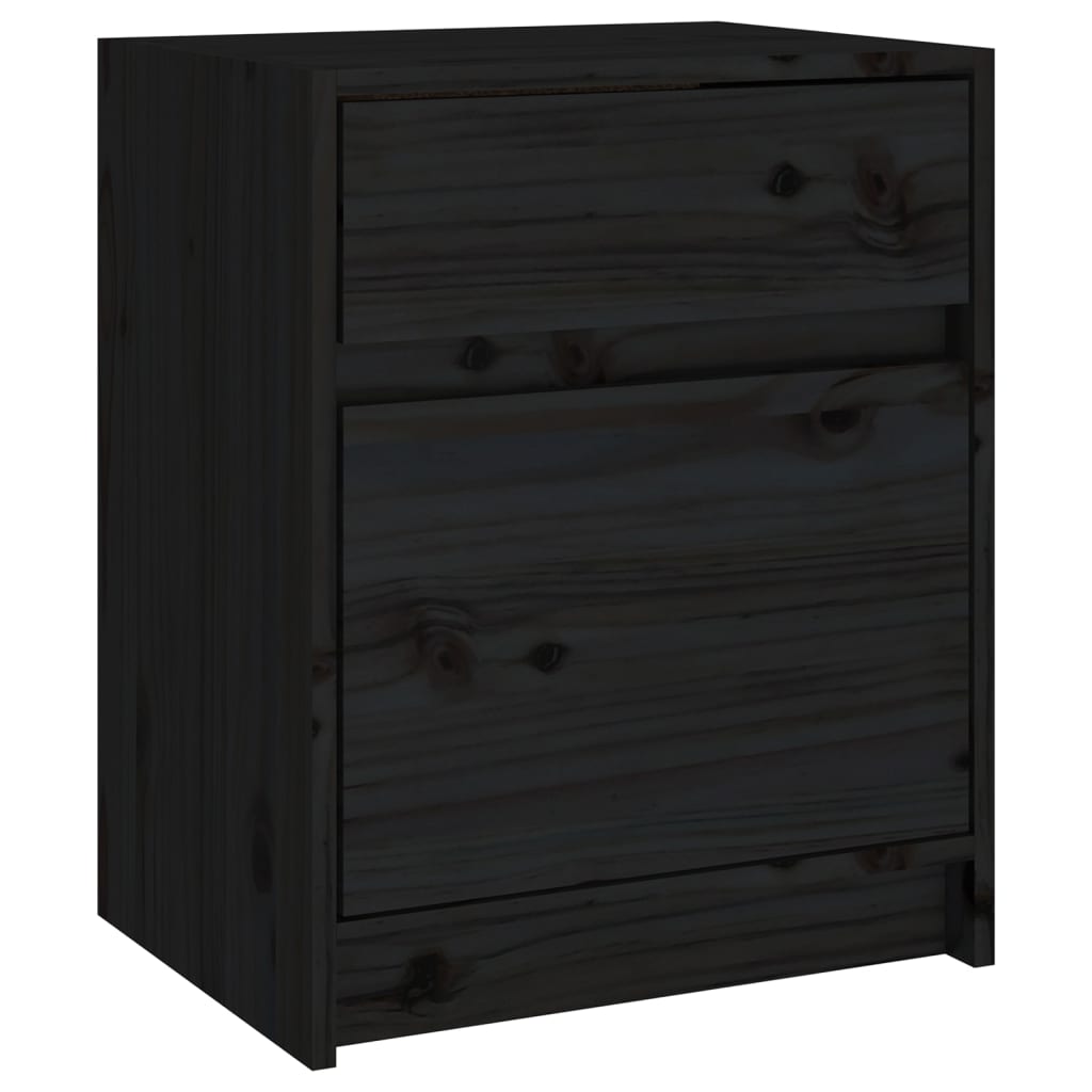Black Solid Pinewood Bedside Cabinets 2 pcs - 40x31x50 cm