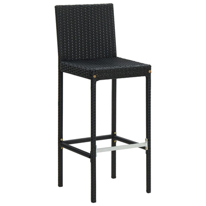 Stylish Black Poly Rattan Garden Bar Stools with Cushions - 2 pcs