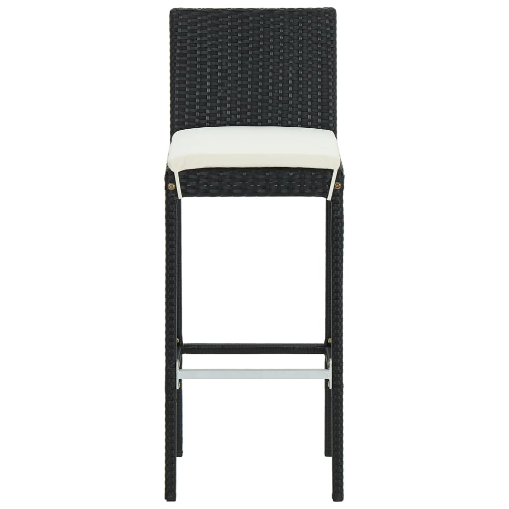 Stylish Black Poly Rattan Garden Bar Stools with Cushions - 2 pcs