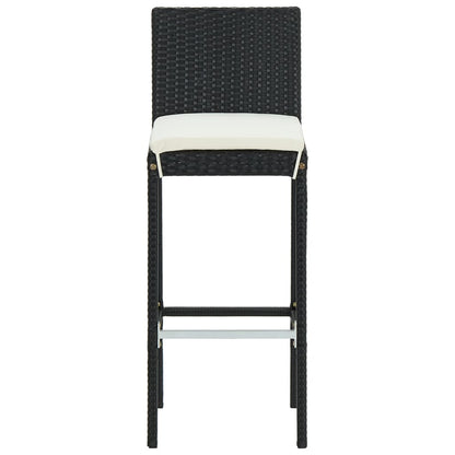 Stylish Black Poly Rattan Garden Bar Stools with Cushions - 2 pcs