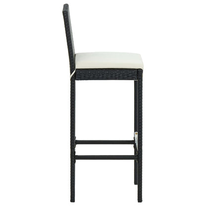Stylish Black Poly Rattan Garden Bar Stools with Cushions - 2 pcs