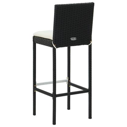 Stylish Black Poly Rattan Garden Bar Stools with Cushions - 2 pcs