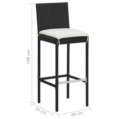 Stylish Black Poly Rattan Garden Bar Stools with Cushions - 2 pcs