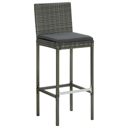 Grey Poly Rattan Garden Bar Stools with Cushions - Set of 2