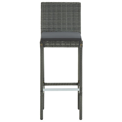 Grey Poly Rattan Garden Bar Stools with Cushions - Set of 2