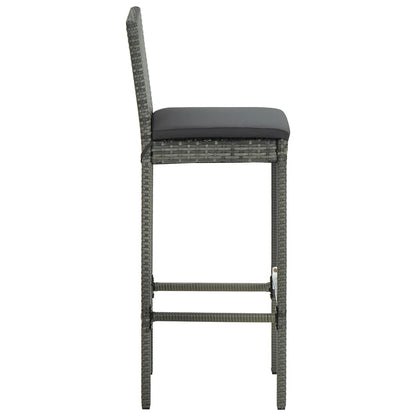 Grey Poly Rattan Garden Bar Stools with Cushions - Set of 2