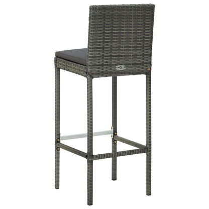 Grey Poly Rattan Garden Bar Stools with Cushions - Set of 2