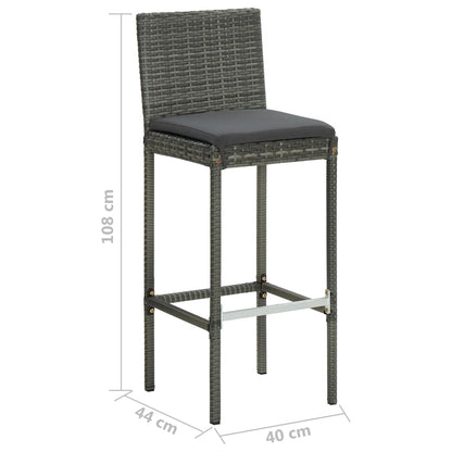 Grey Poly Rattan Garden Bar Stools with Cushions - Set of 2