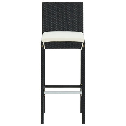 Black Poly Rattan Garden Bar Stools with Cushions, Set of 4