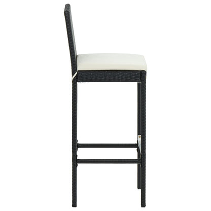 Black Poly Rattan Garden Bar Stools with Cushions, Set of 4
