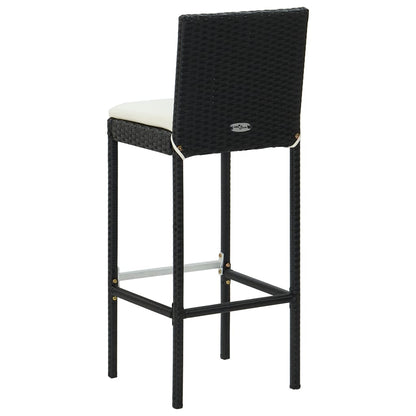 Black Poly Rattan Garden Bar Stools with Cushions, Set of 4