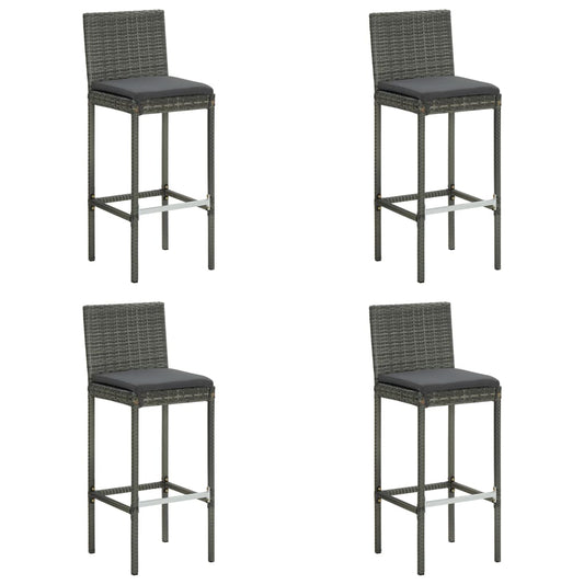 4 Grey Poly Rattan Garden Bar Stools with Cushions