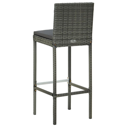 4 Grey Poly Rattan Garden Bar Stools with Cushions