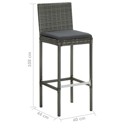 4 Grey Poly Rattan Garden Bar Stools with Cushions