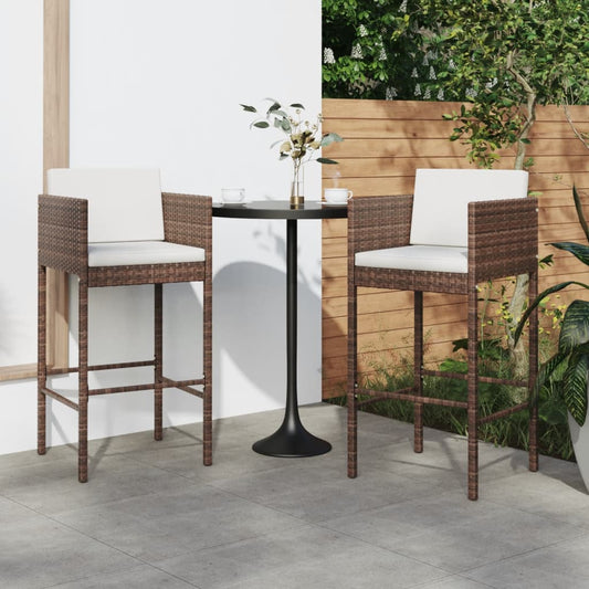 Brown Poly Rattan Bar Stools Set of 2 with Cushions